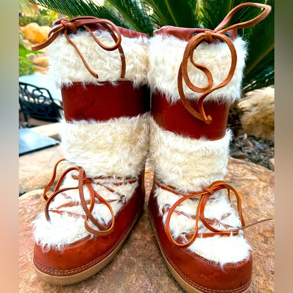 Epic authentic super rare tall fur CHLOE cognac leather fur winter boots 35-37 - Picture 1 of 13